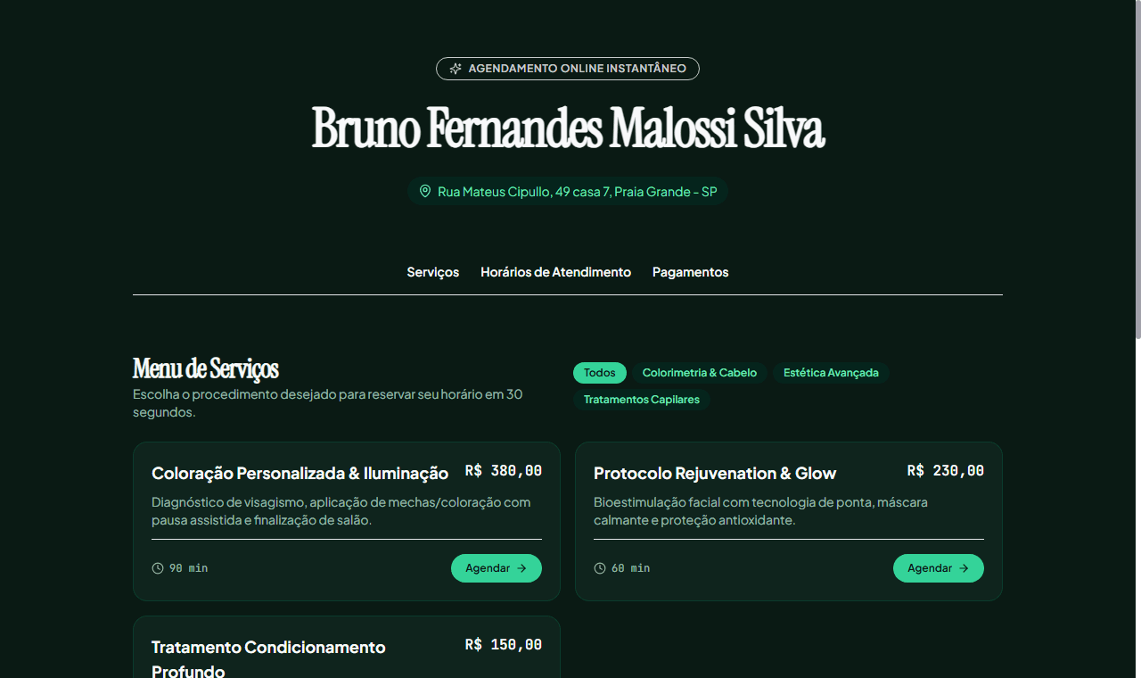 Site de agendamento online público personalizado